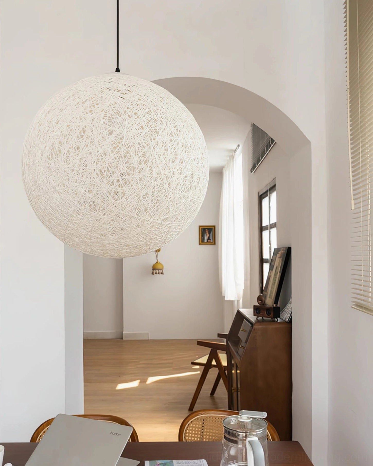 Handwoven rattan globe pendant lamp structural design showcase