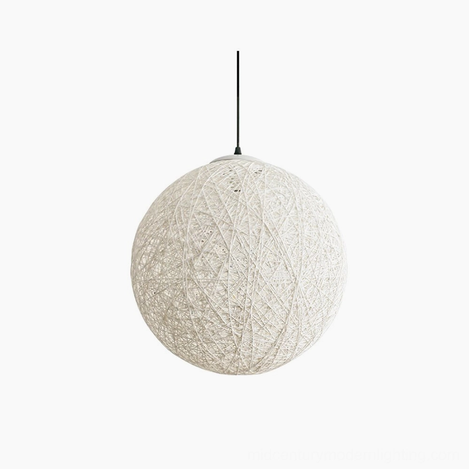 Natural rattan globe pendant light full product view warm white color