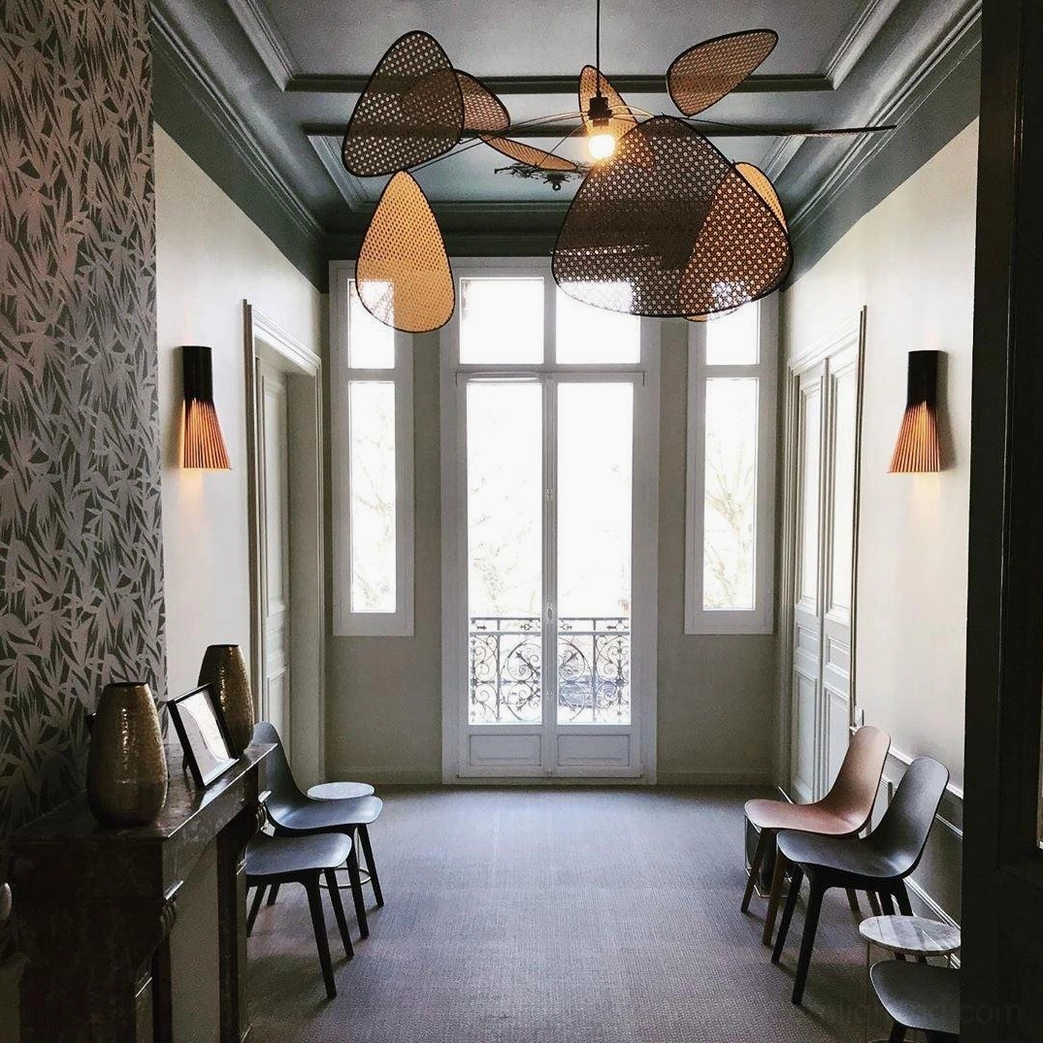 Organic rattan cluster pendant light, bohemian eclectic interior styling suggestion