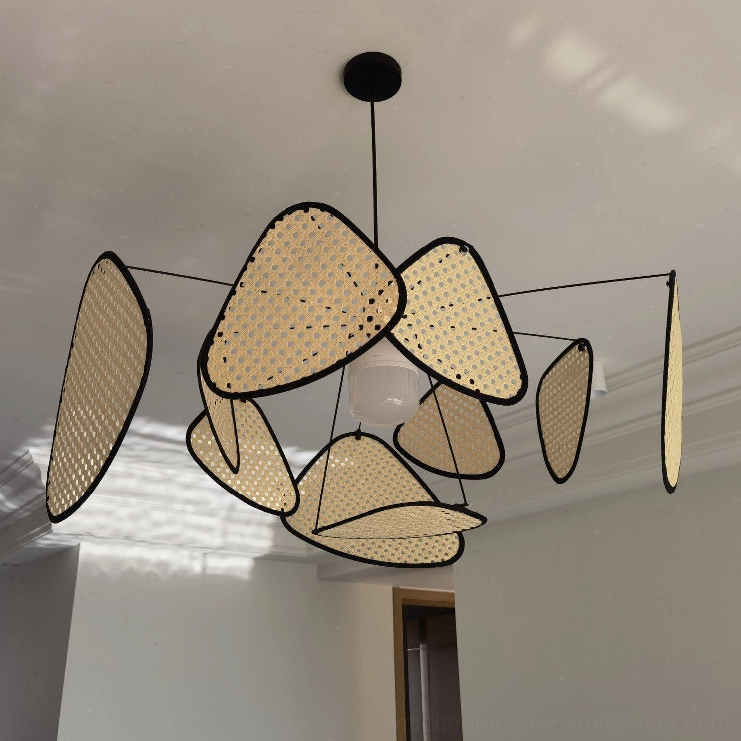 Rattan cluster pendant light with Edison bulb compatibility, vintage warm lighting aesthetic