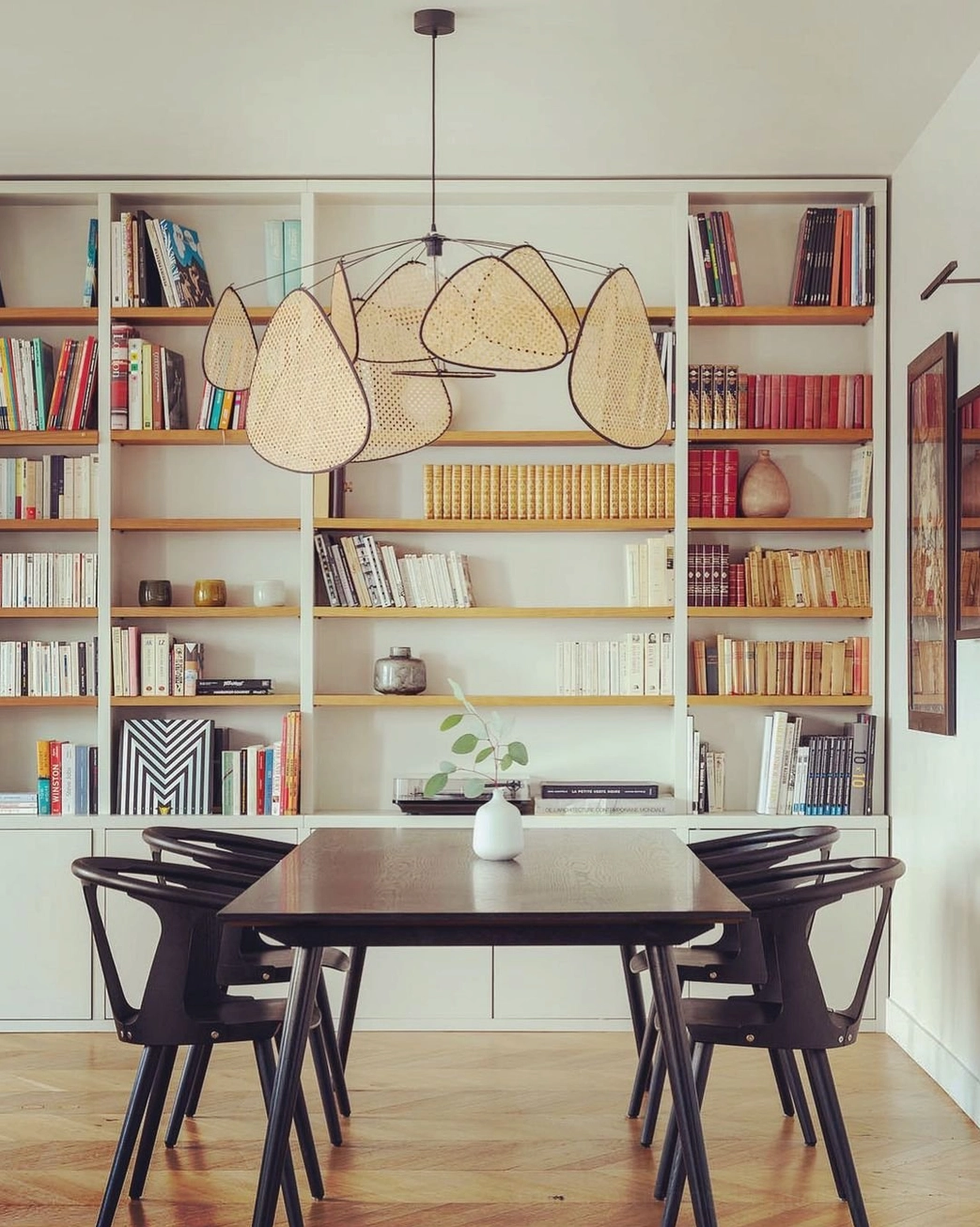 Handwoven rattan cluster pendant light, scale reference showing suspension and overall proportion