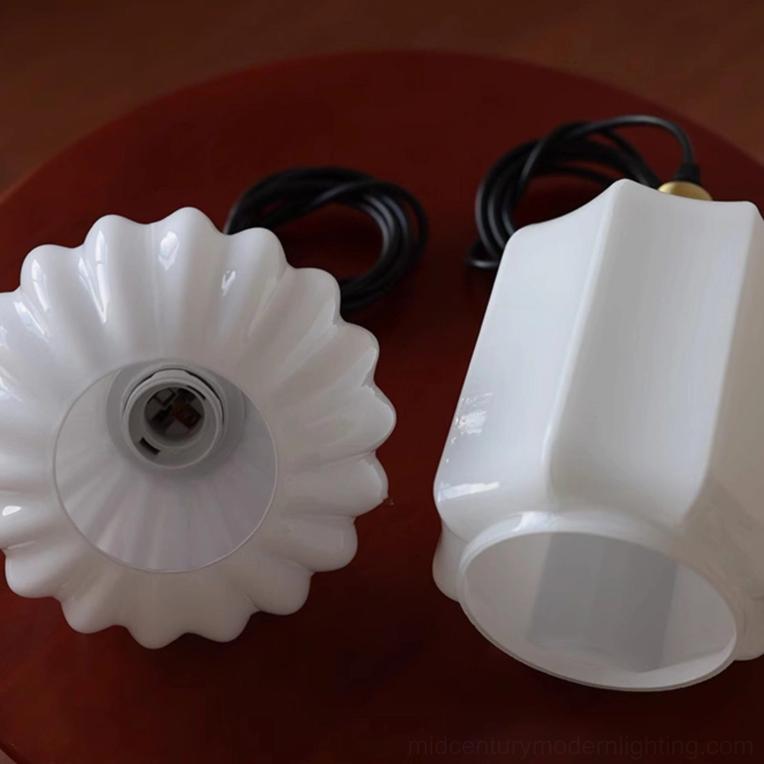 Rayburn ribbed milk glass pendant light model variations in mid-century modern design showcase