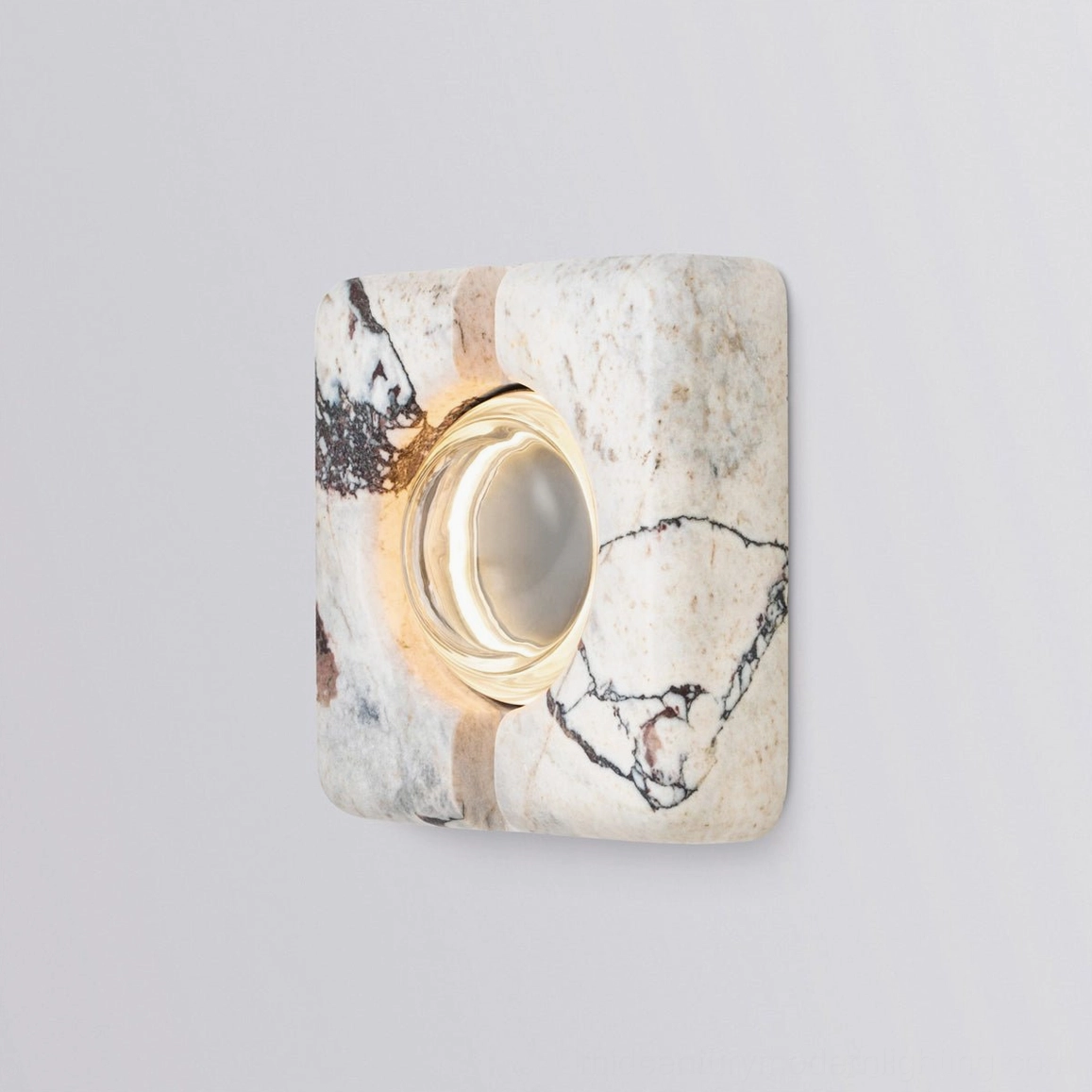 Recessed wall-mounted lamp fixture with integrated warm LED and natural stone frame