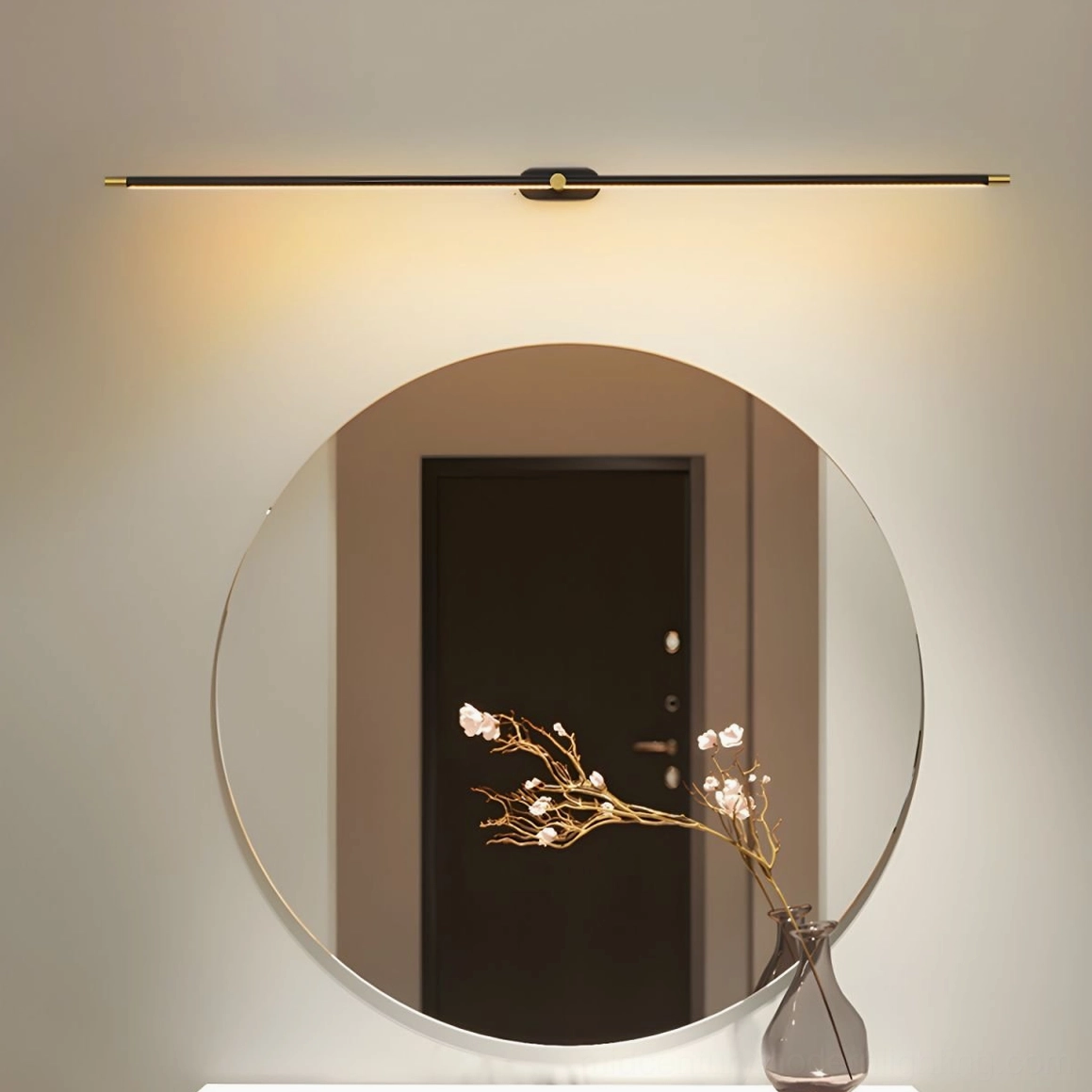 Rechargeable linear wall lamp with wireless remote control displayed with charging cable and accessories