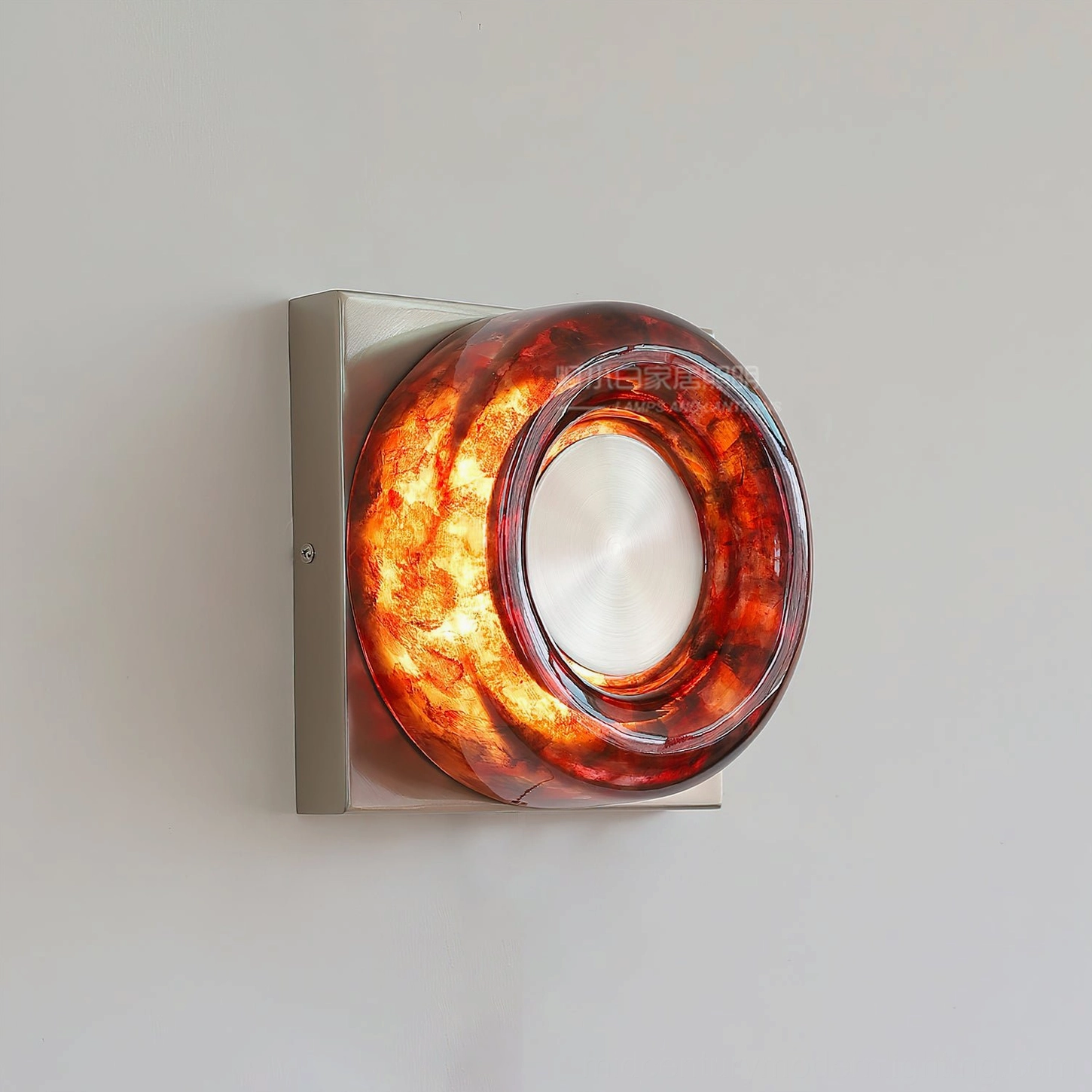 Red circular wall sconce color and finish comparison with alternative metal finishes