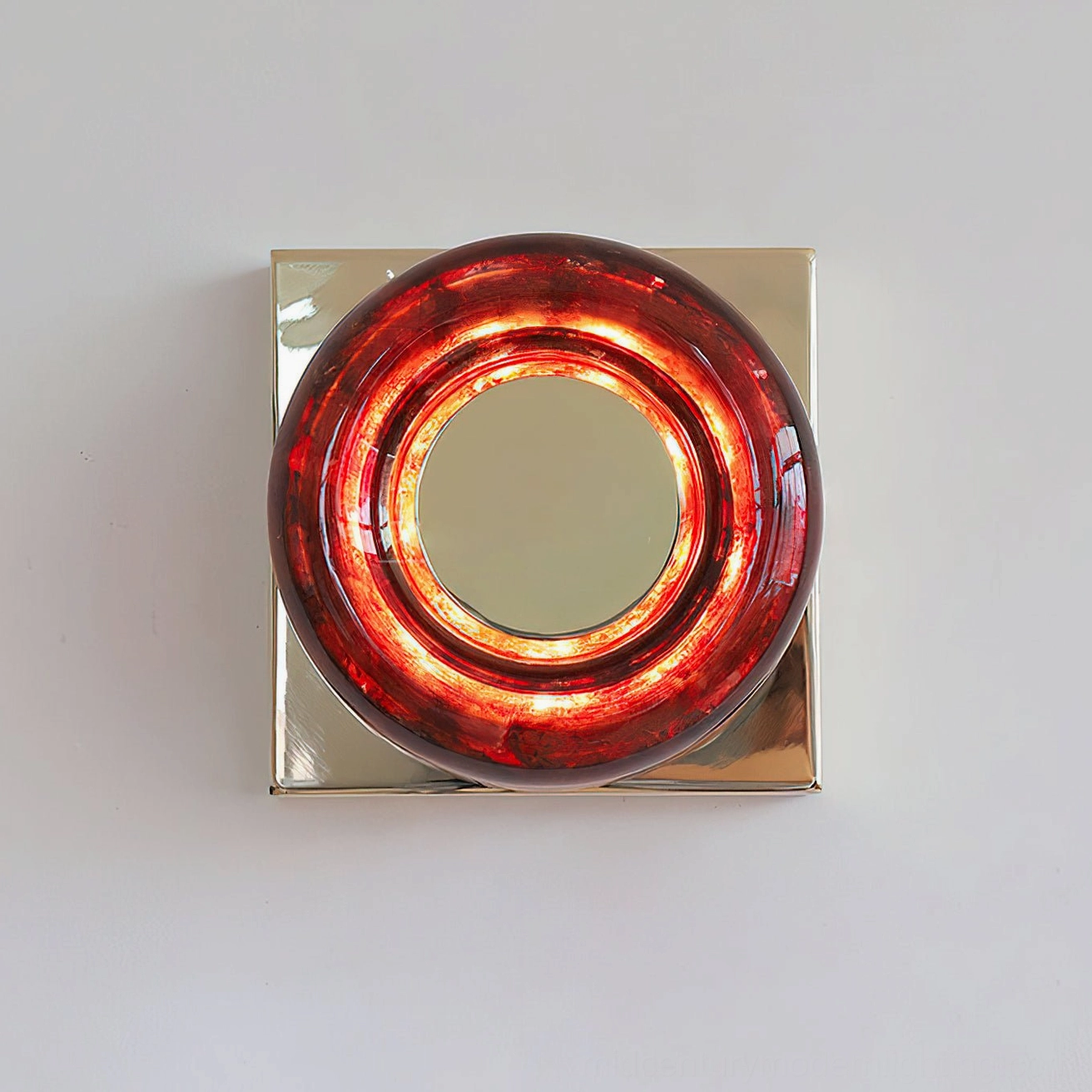 Red circular wall sconce architectural mounting profile and dimensional specifications