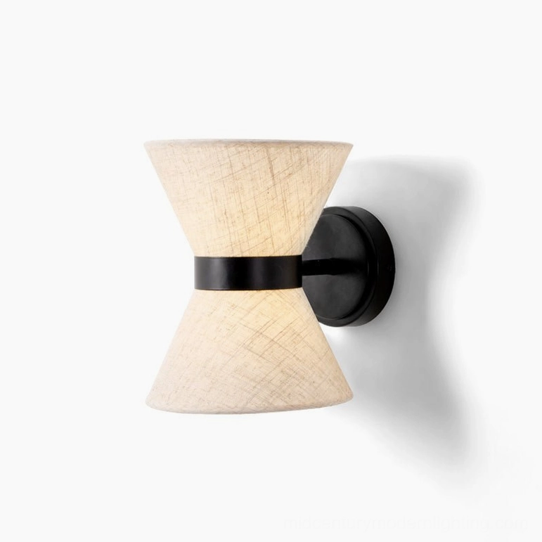 Renwick hourglass wall sconce with linen color finish, product detail shot