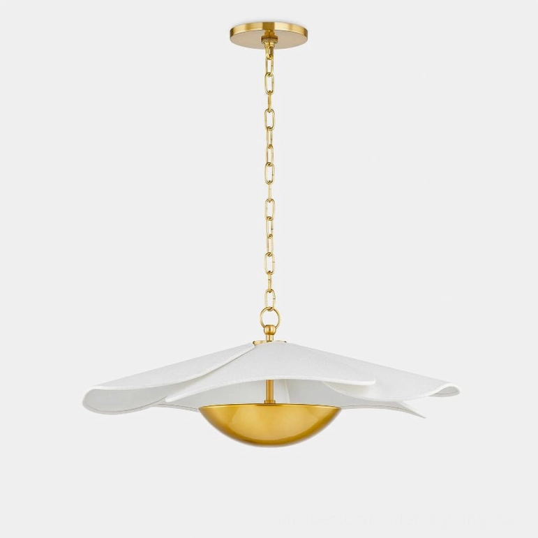 Ressi pendant light brass and white variant, warm light spectrum LED integrated fixture for contemporary and transitional interiors