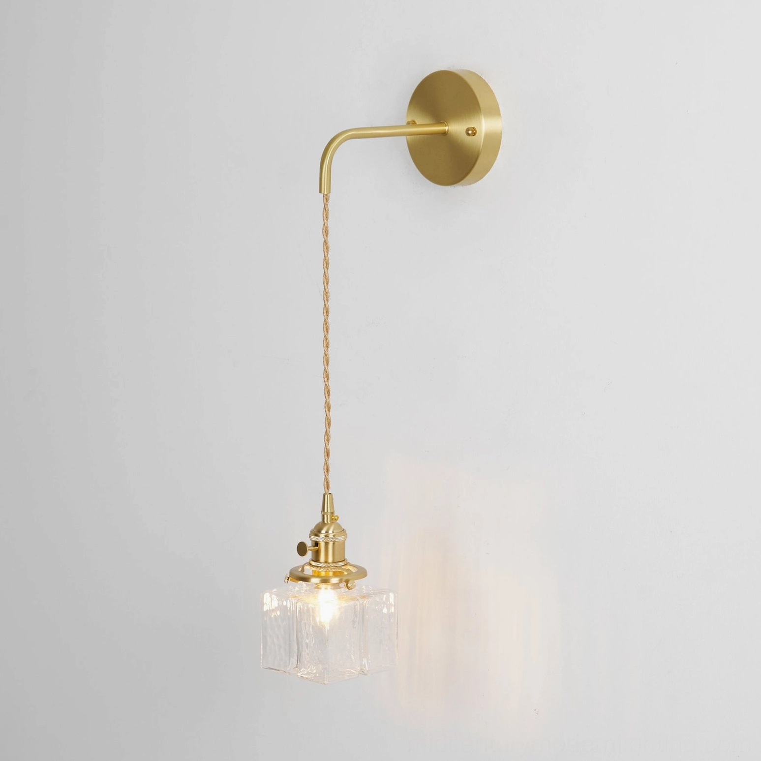Retro brass wall pendant with hand-rippled glass shade Scandinavian minimalist design