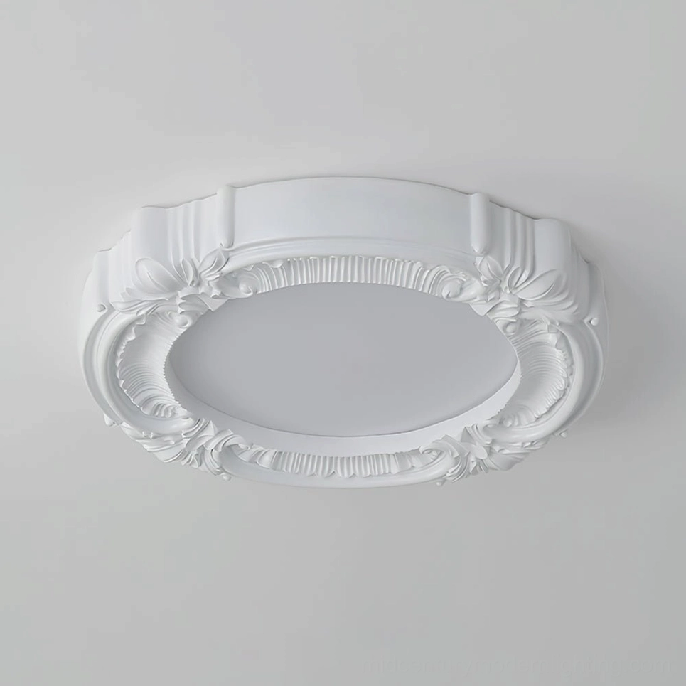 Retro ornate ceiling lamp installed in bedroom showing warm ambient lighting effect