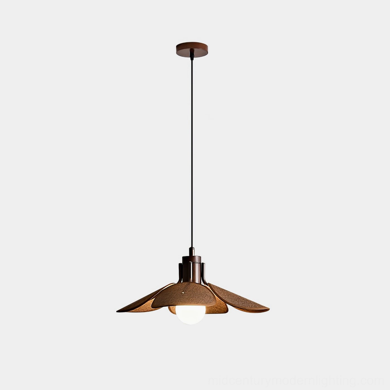 Riankh pendant light in dark brown finish showing rich color tone and woven fabric texture for bohemian home decor