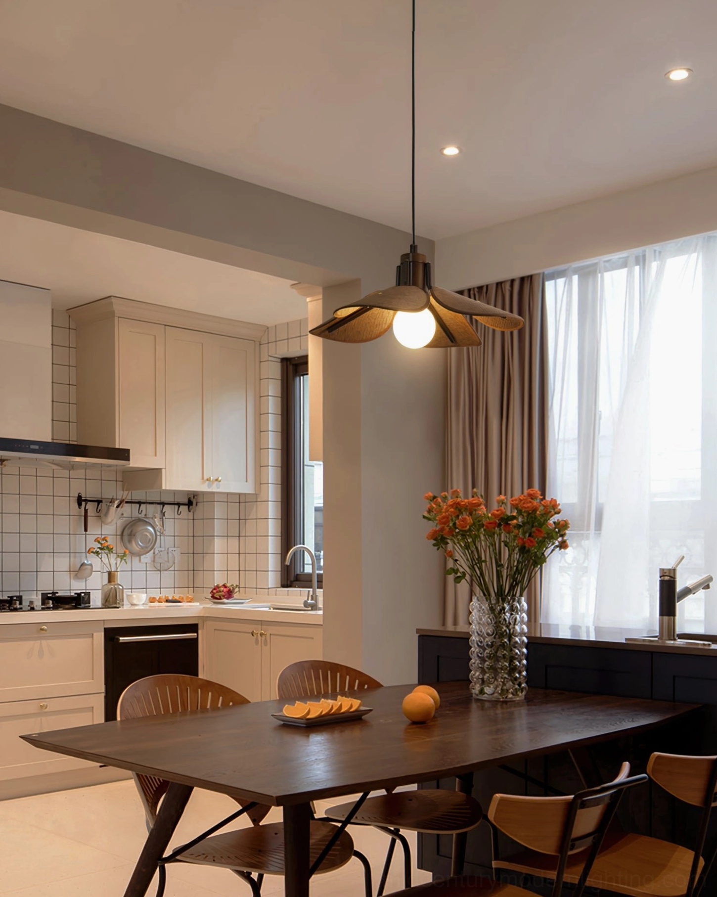 Riankh bohemian pendant light material composition showing metal framework, wood elements and woven fabric construction