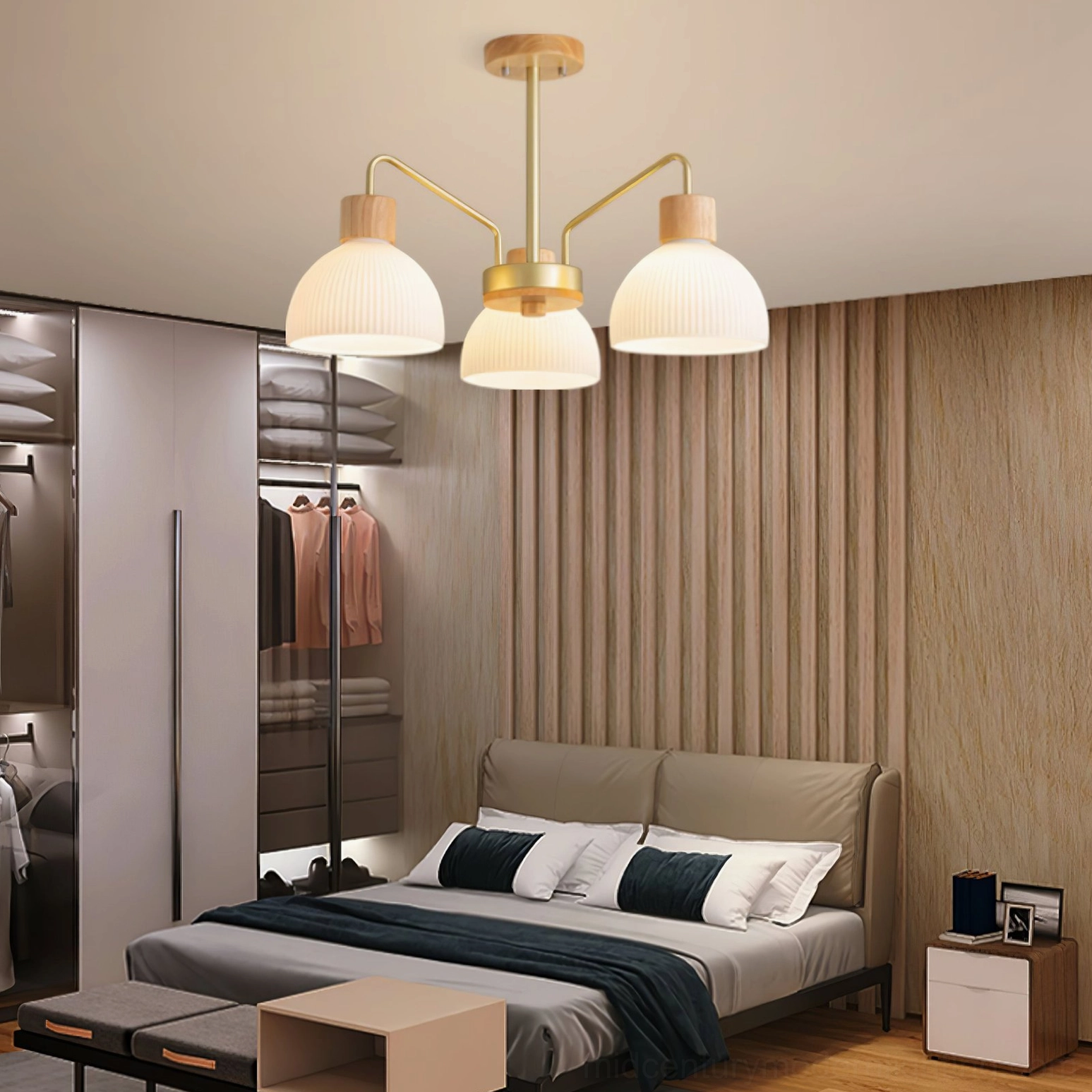 Ribbed glass chandelier specifications and dimensional measurements for 3-head and 5-head configurations