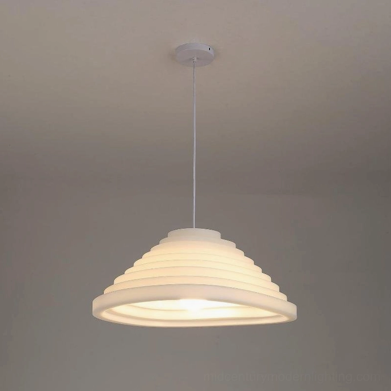 Small round Rice Field Acoustic Tapered Pendant Light - compact 23.6″ × 22.4″ × 9.4″ white acoustic design