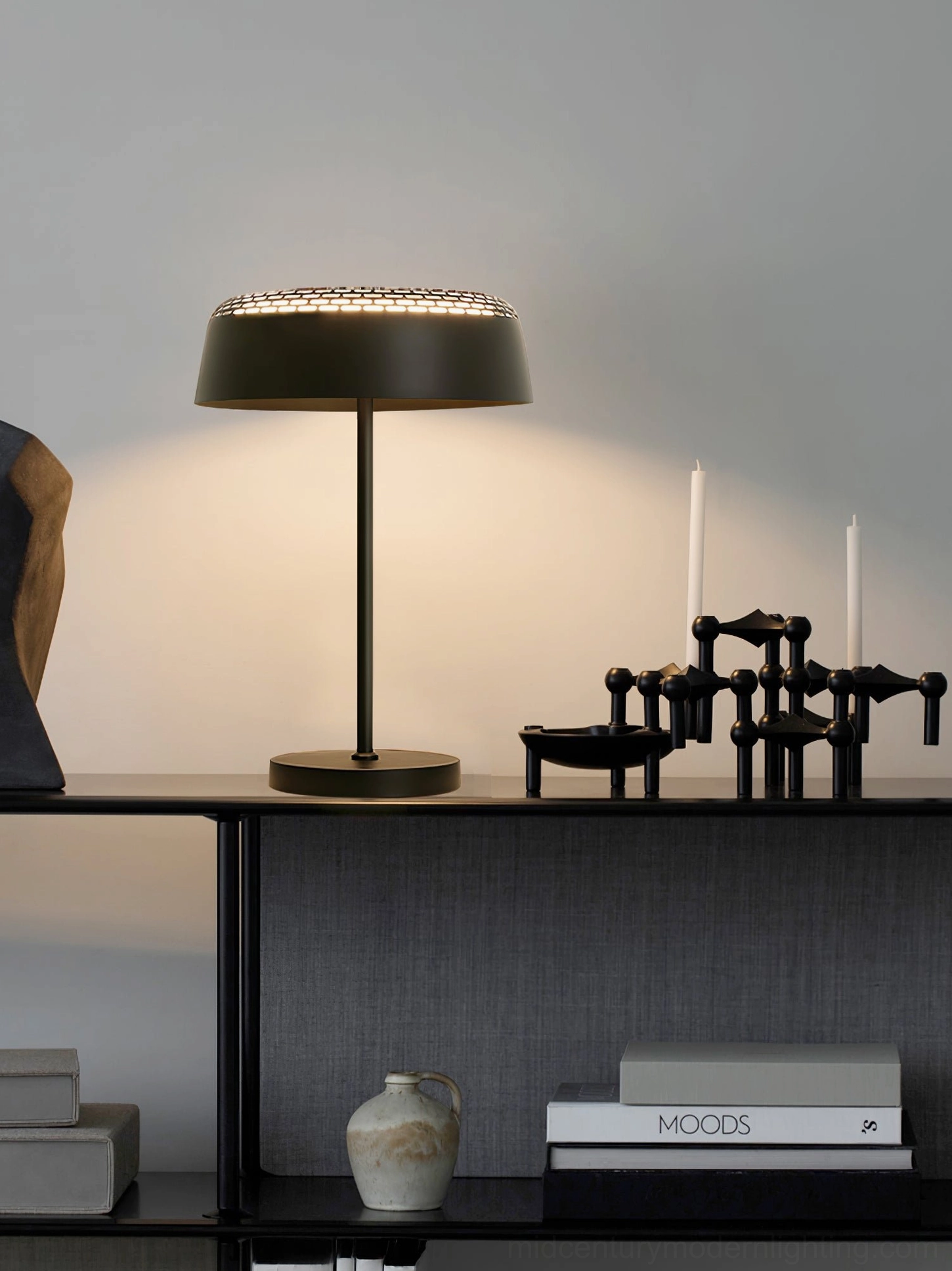 Ring T1 modern minimalist table lamp featuring metal perforated ring design element
