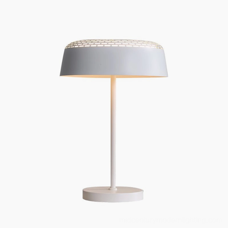 Ring T1 white modern table lamp with slim metal stem and square base design