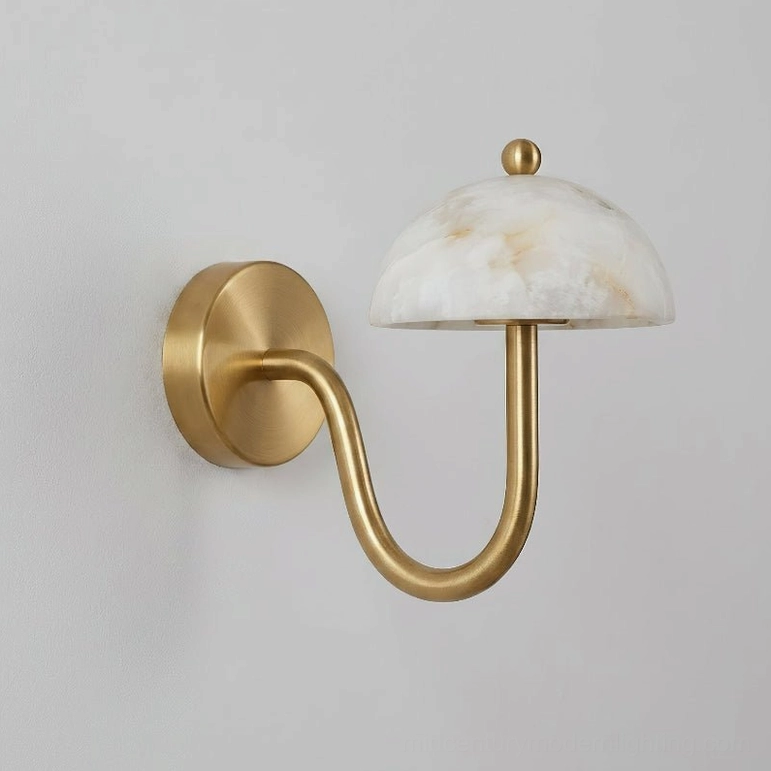 Ripple alabaster wall sconce white stone with brass arm sculptural modern design