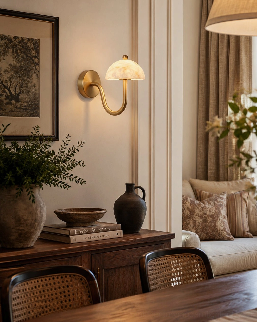 Ripple sconce mounted on wainscot wall in formal dining room setting
