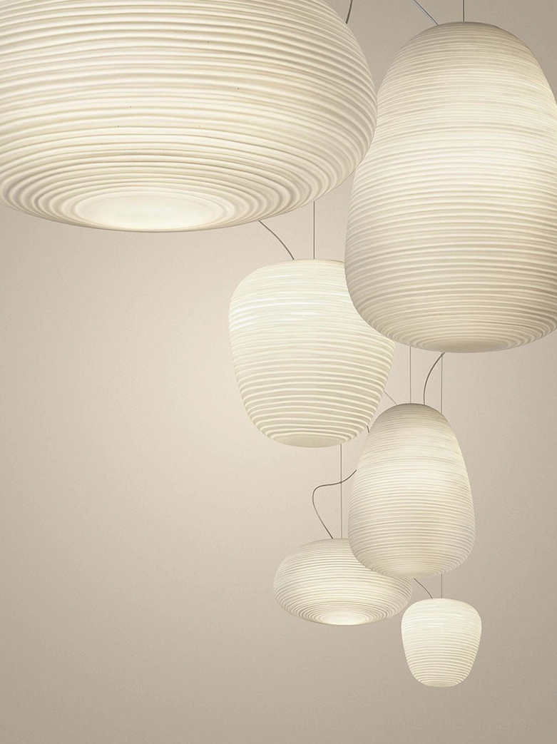 Rituals pendant light engraved horizontal lines structural bamboo framework reference
