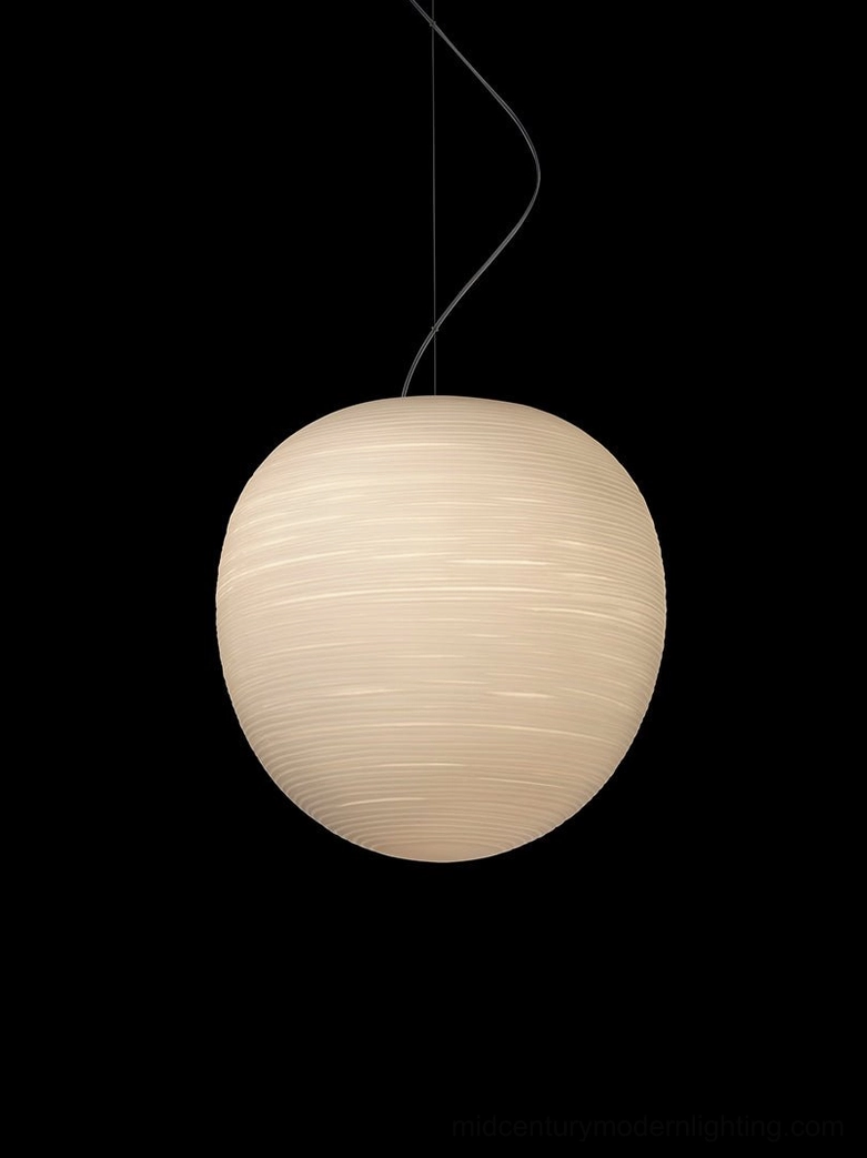 Rituals pendant light spherical ribbed shape soft matte white frosted dark studio backdrop
