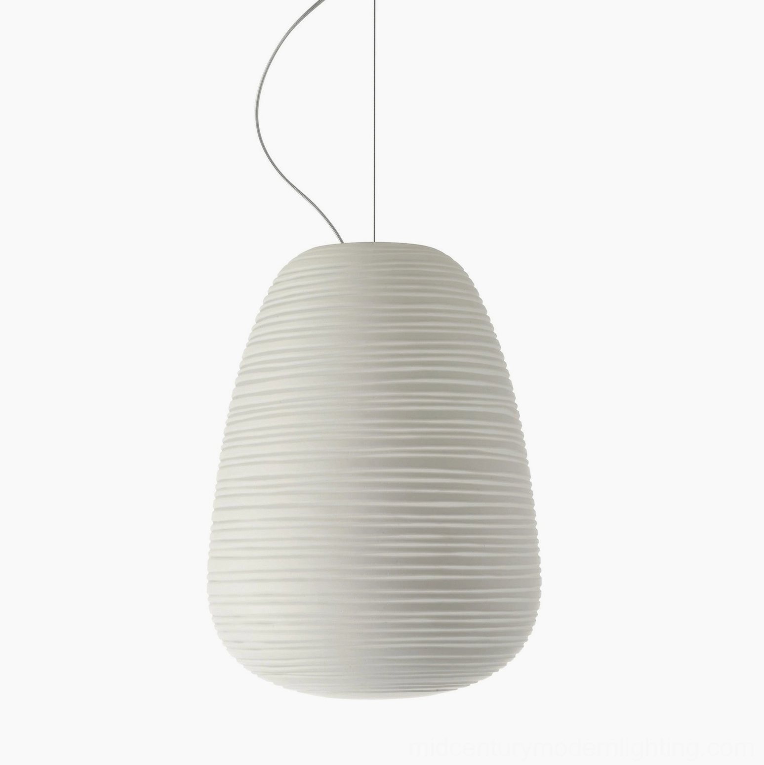 Rituals pendant light tall teardrop white frosted curved suspension wire vertical ribbed texture