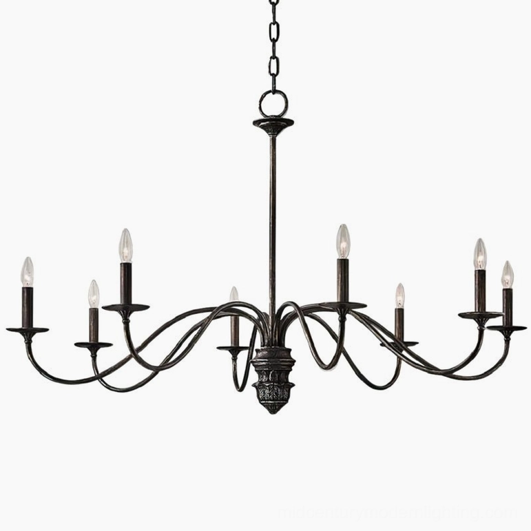 Rohan 8-light black chandelier full product shot showcasing all curved arms and vintage-inspired design