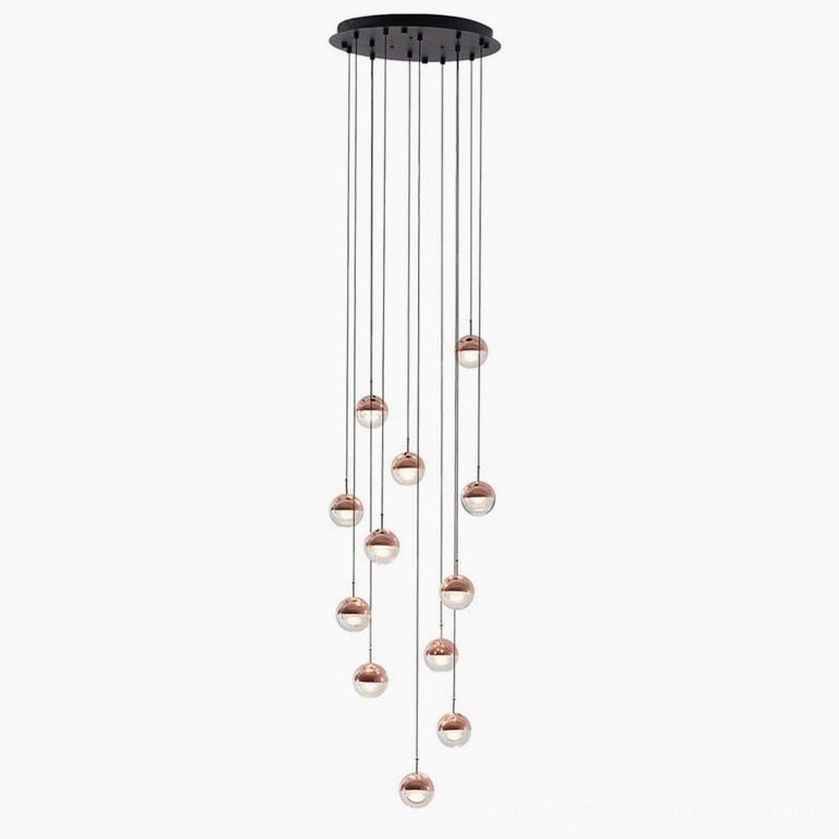 Rose gold spherical glass pendant chandelier multi-head modern interior elegant lighting