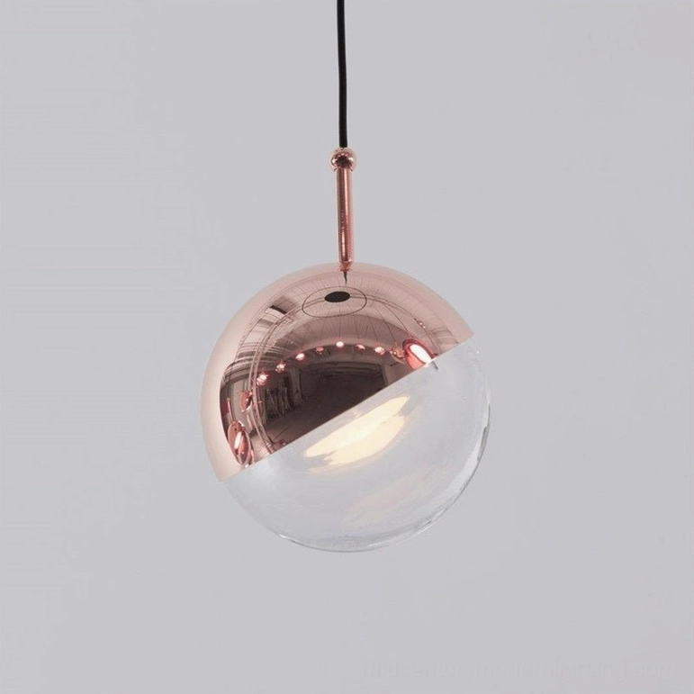 Rose gold spherical glass pendant lights modern interior minimalist hanging fixture detail
