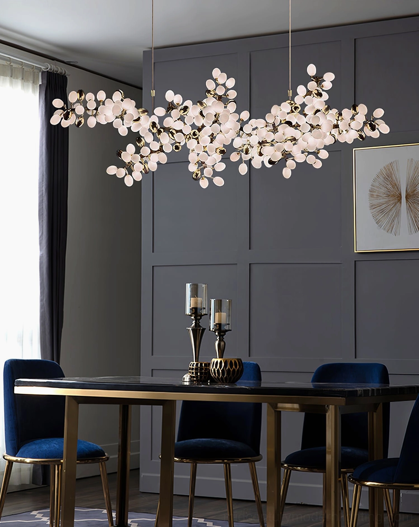 168 heads round grape vine chandelier largest size configuration with frosted glass orbs