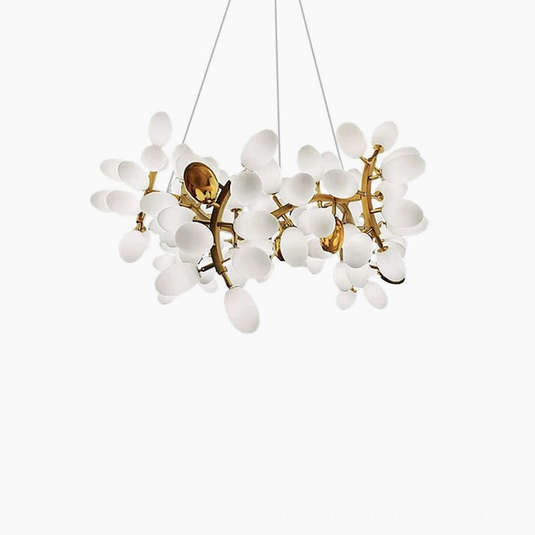 168 heads round grape vine chandelier large format with all frosted white glass shades