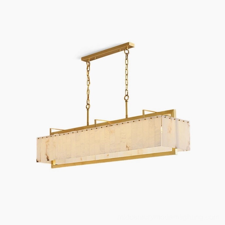 Ruben Alabaster Chandelier Brass & White compact model (37.4 inches) - mid-century modern design