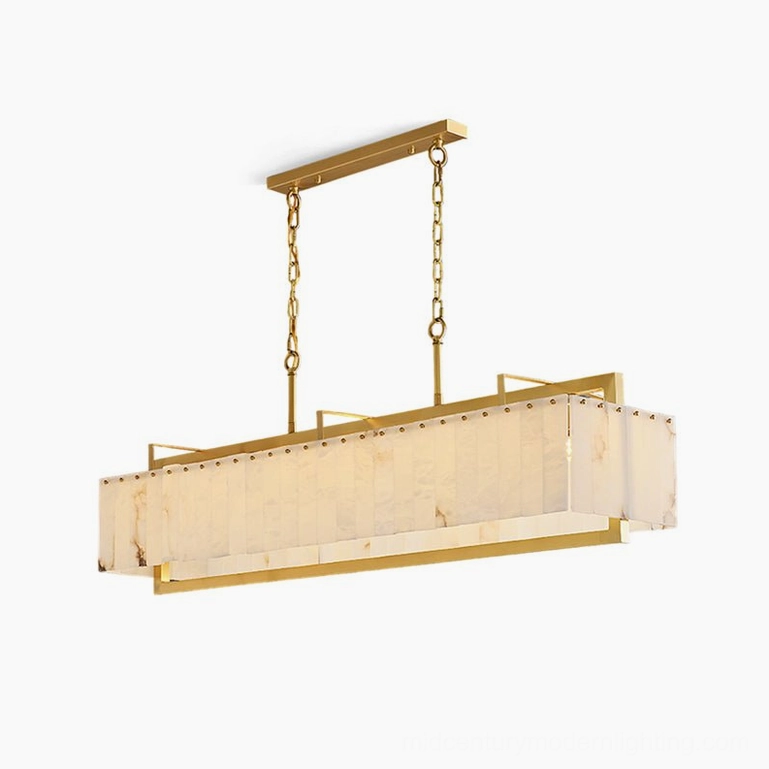 Ruben Alabaster Chandelier Brass & White statement model (49.2 inches) - large rectangular mid-century modern chandelier
