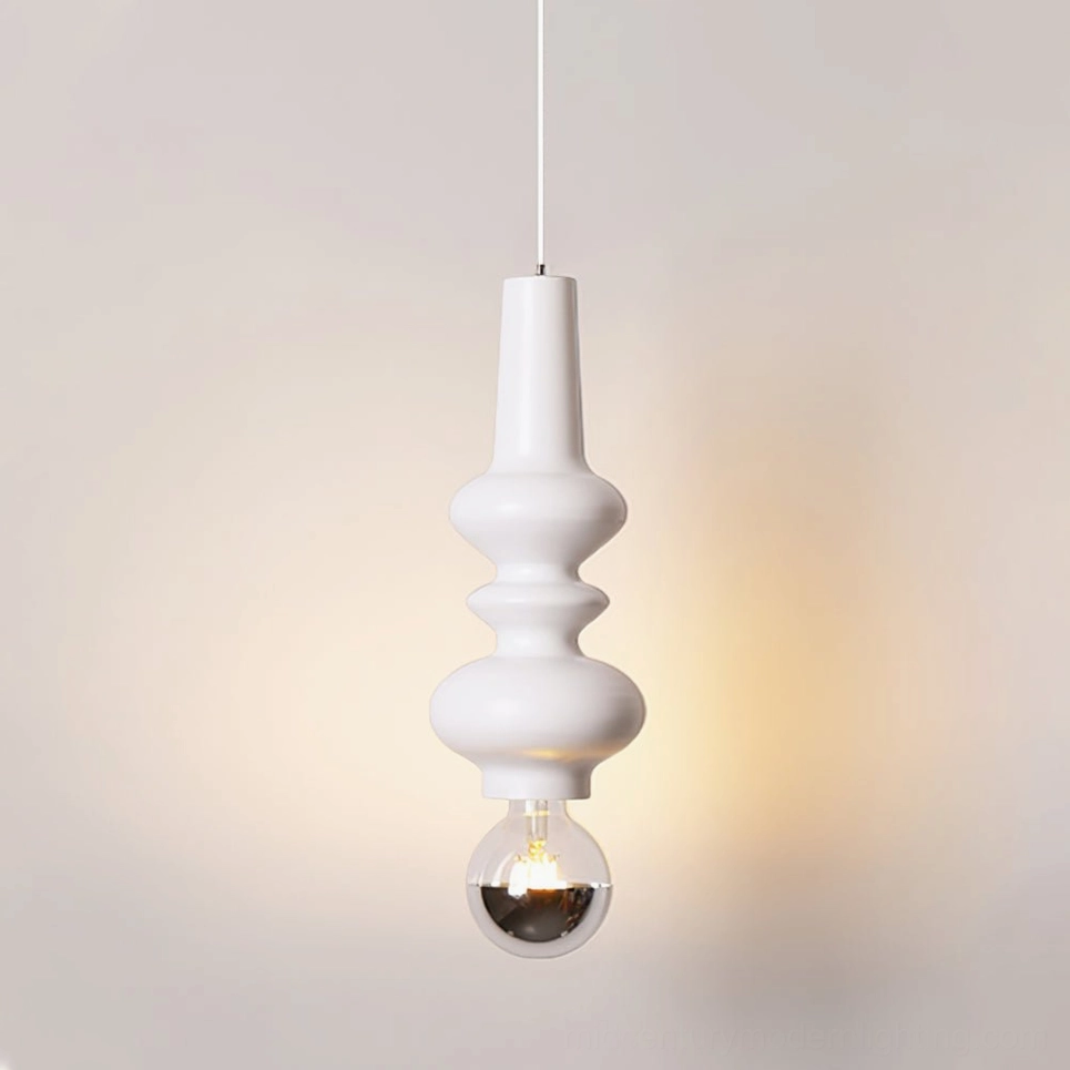 Rudd white matte cylindrical pendant light stacked design with exposed bulb socket detail