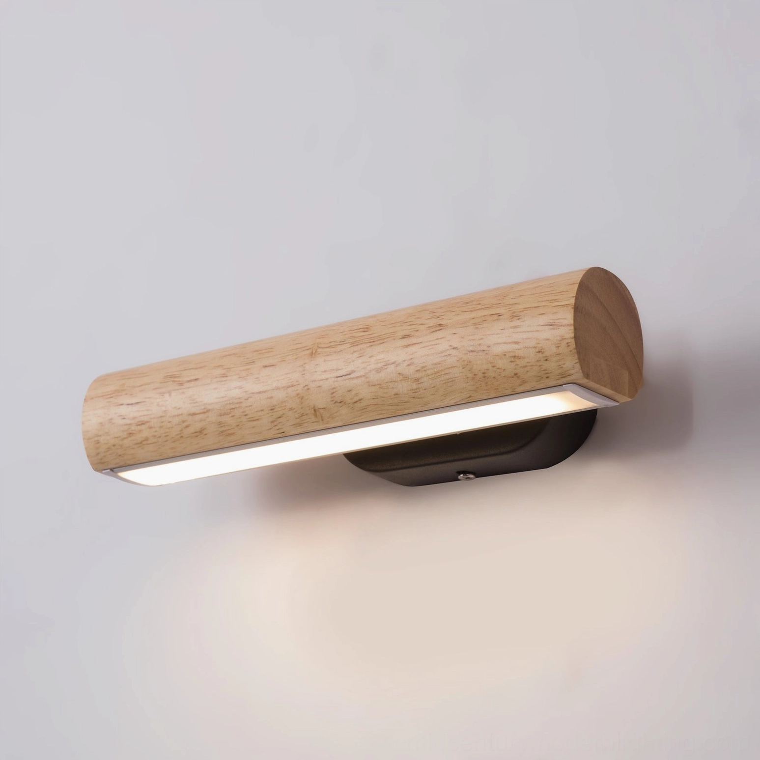 Minimalist rotatable wooden tube wall lamp, scandinavian modern style lighting fixture detail view