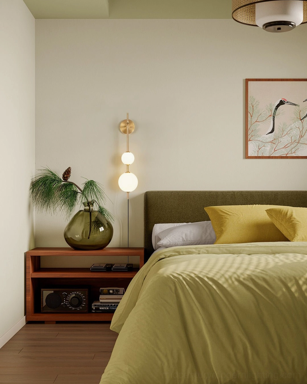 Vertical globe wall sconce installation example, scandinavian minimalist home interior lighting