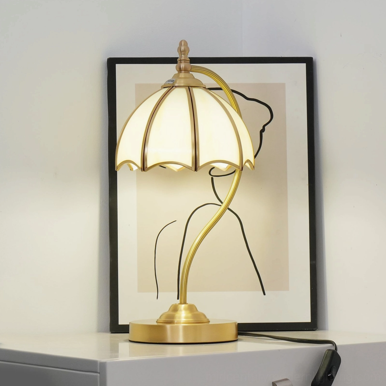 Sculptural umbrella lamp base and pole showing mid-century modern craftsmanship details