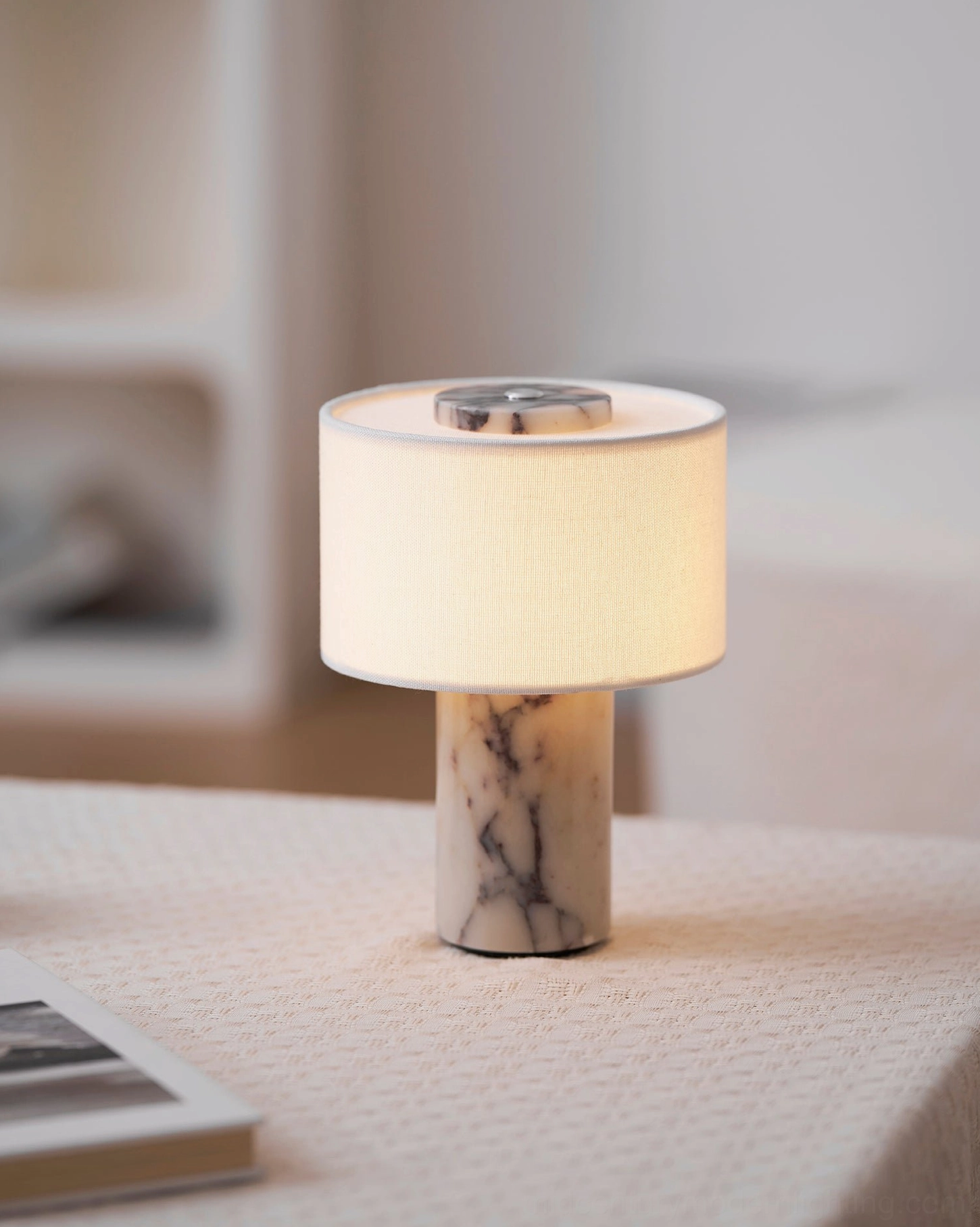 Detail shot of marble base texture and natural stone grain pattern on Sediment lamp