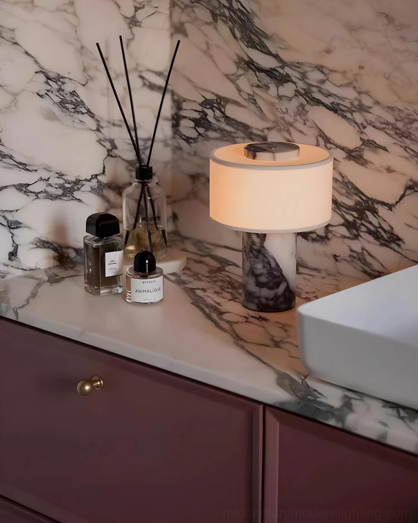 White marble Sediment table lamp demonstrating mid-century modern design aesthetic