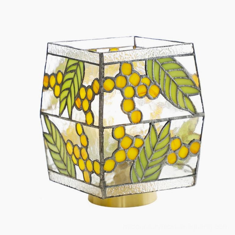 Seed Table Lamp side profile showing crackled stained glass texture and polished brass base
