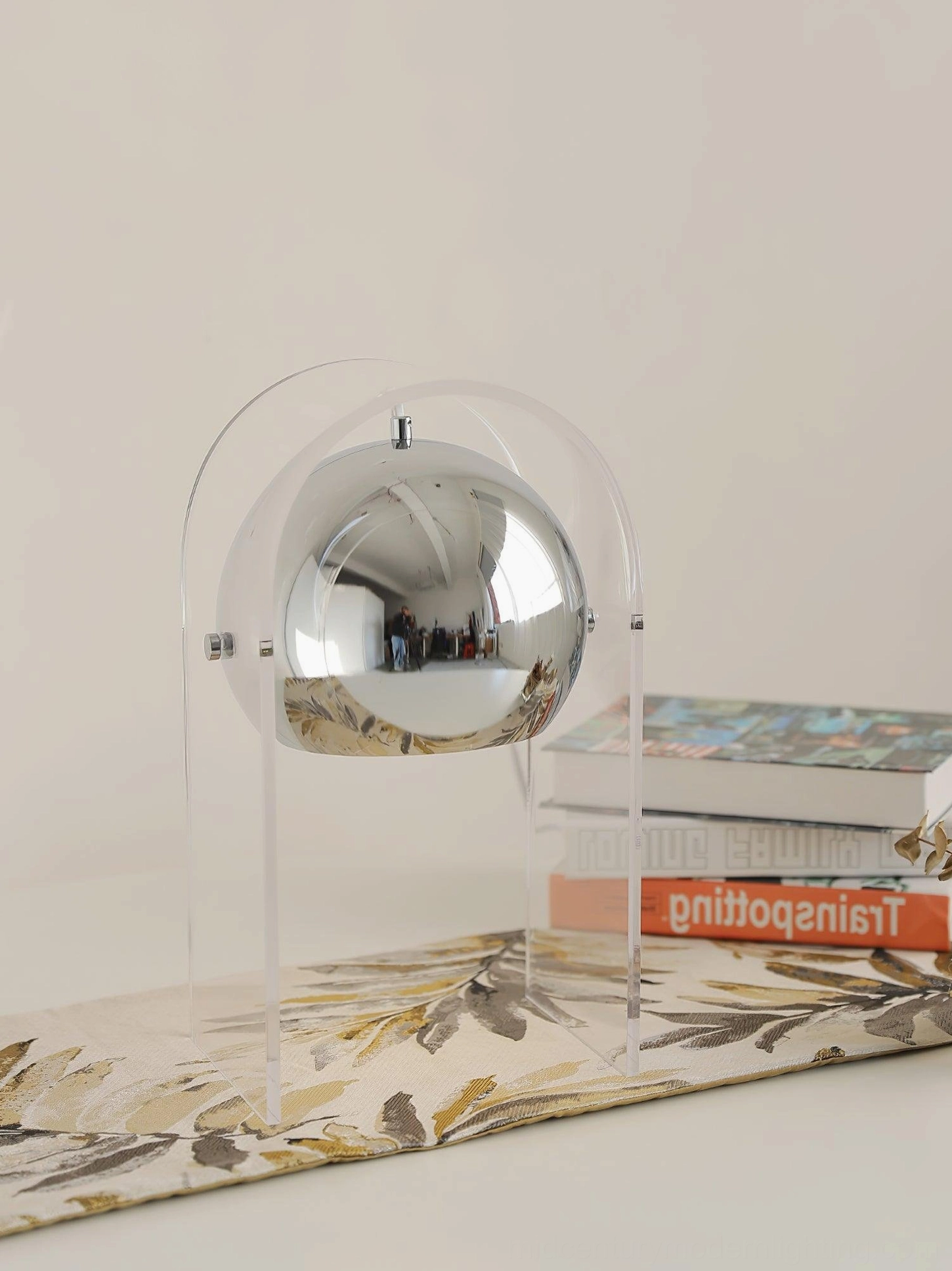 Sensorette modern acrylic table lamp with clear cylinder design and polished stainless steel base