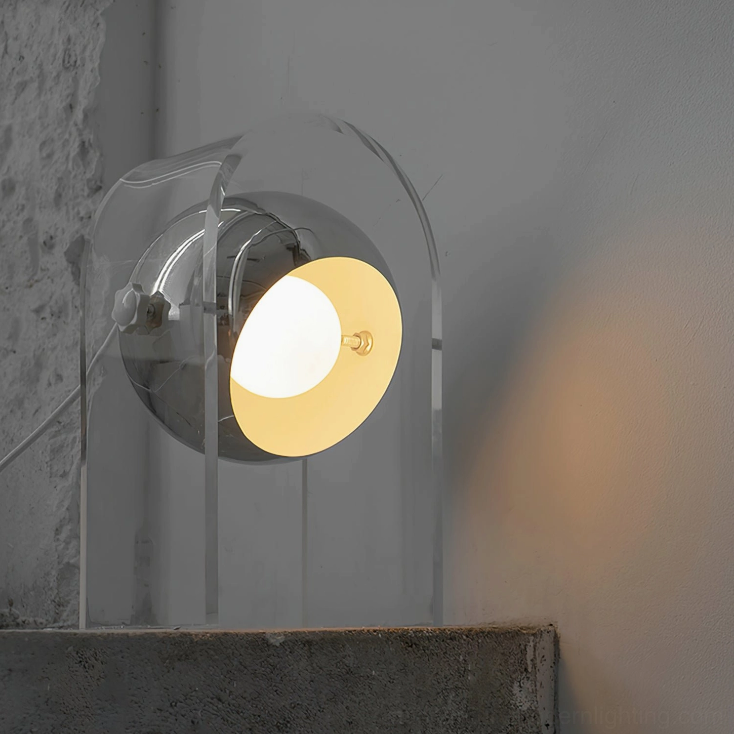 Close-up of Sensorette table lamp showing adjustable rotatable head and chrome details