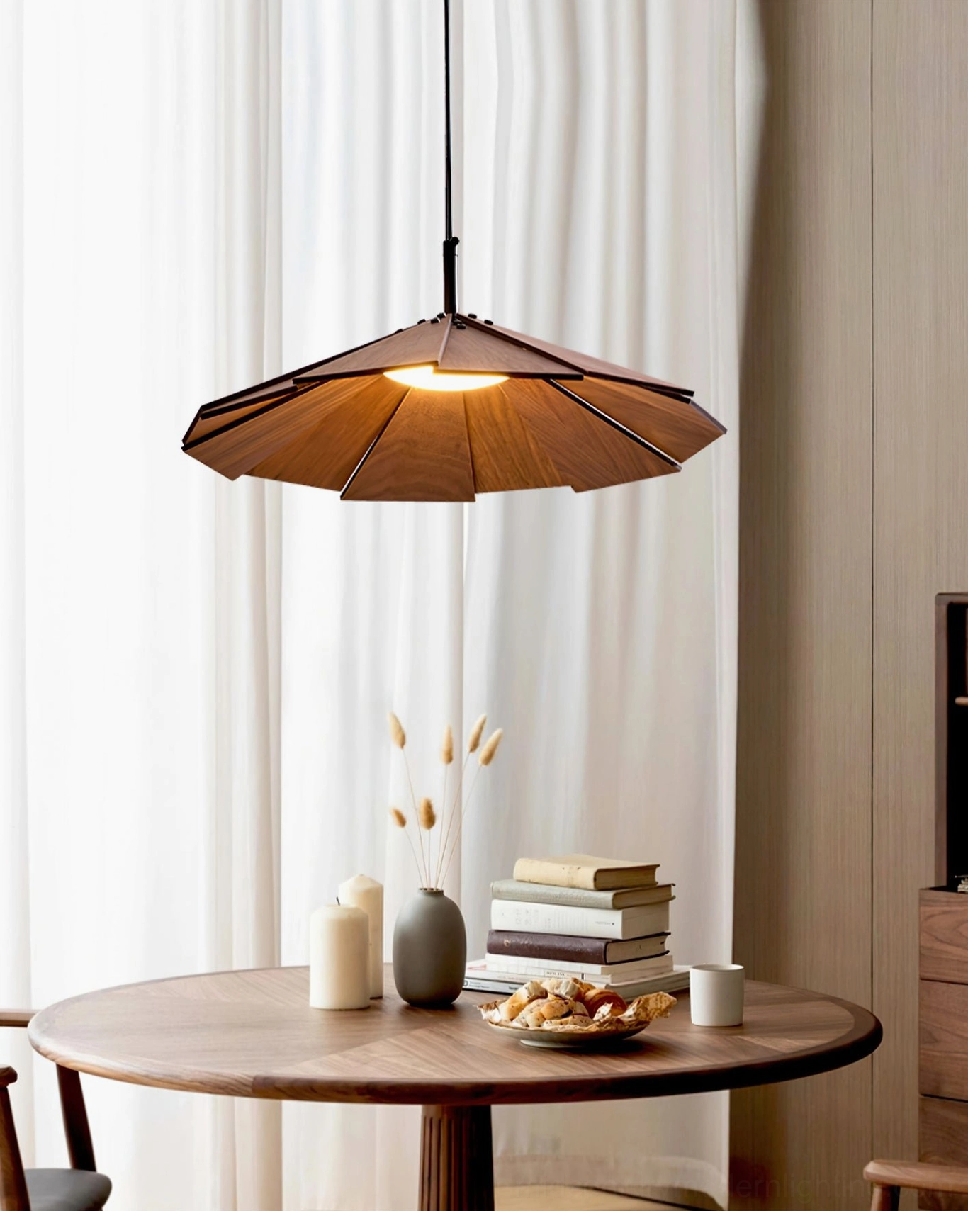 Sepal pendant lamp multiple color options comparison natural wood walnut and black finishes