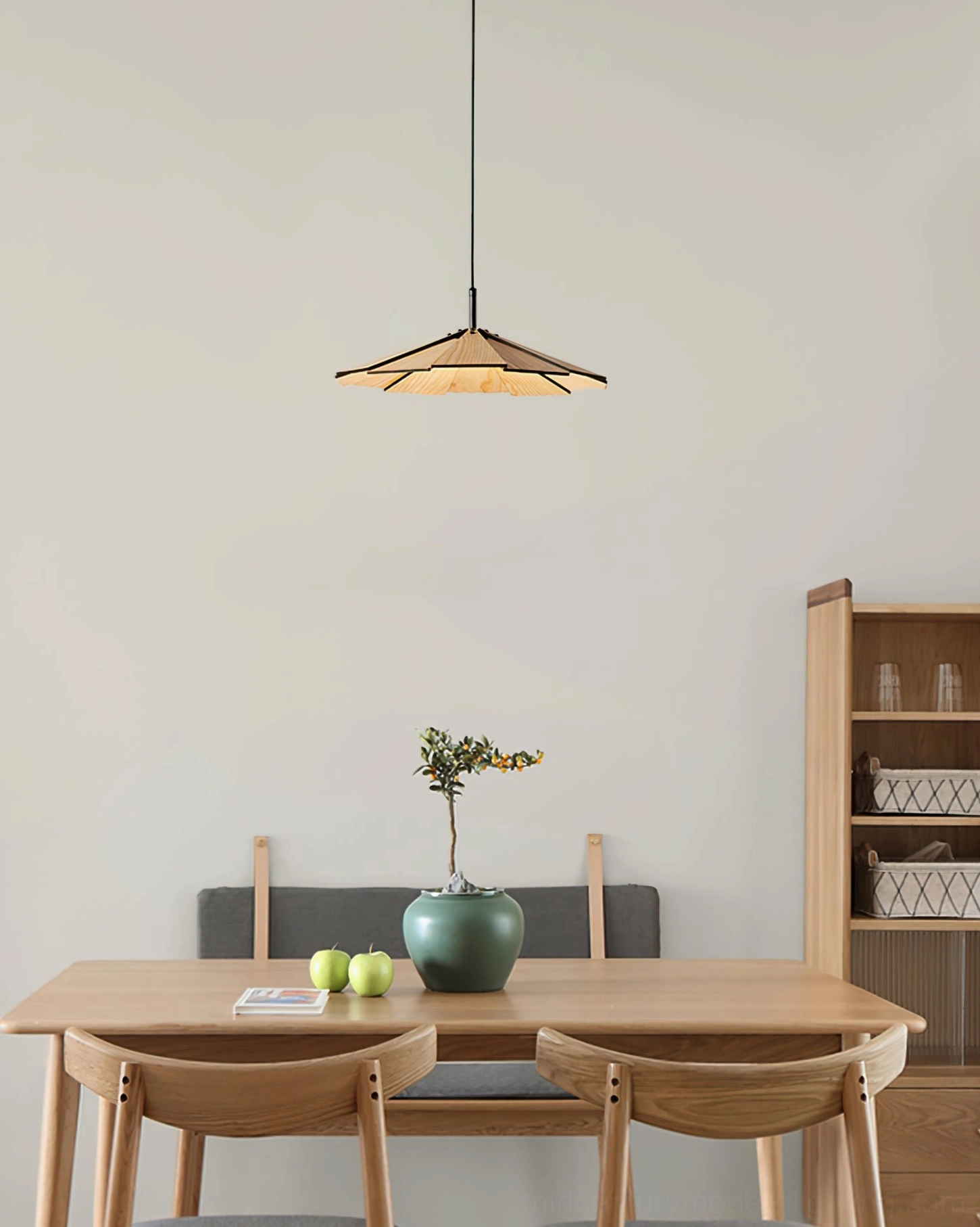 Sepal wooden pendant lamp with LED integration showing energy-efficient mid-century modern design
