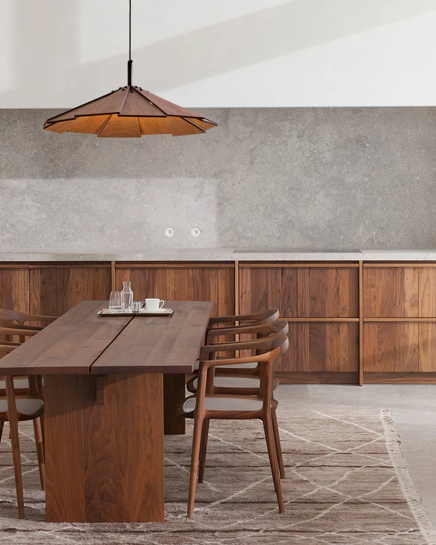 Sepal pendant lamp wooden slats detail showing precision engineering and mid-century craftsmanship