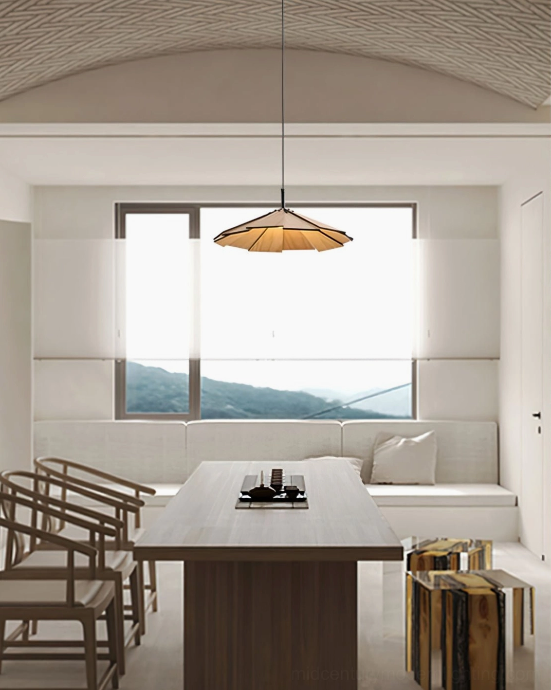 Sepal pendant lamp showing wall switch control compatibility and simple operational design