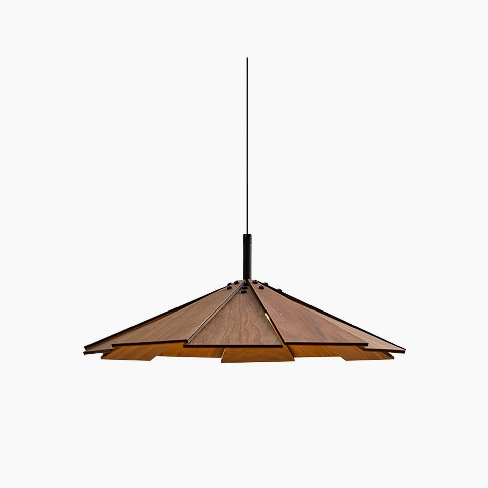 Sepal wooden pendant lamp front view featuring umbrella-shaped natural wood design with minimalist silhouette