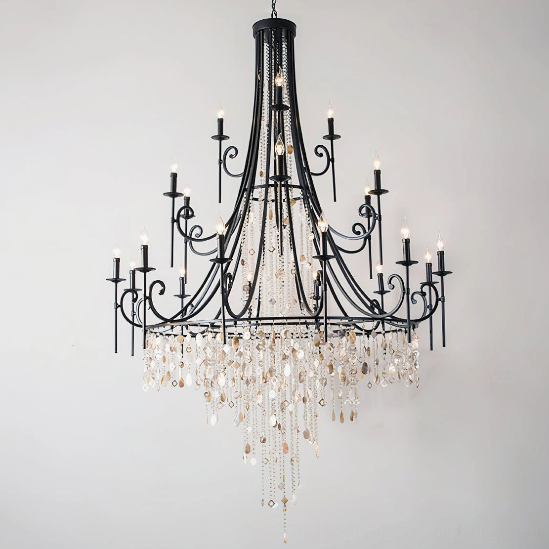 Black Shell Elegance Chandelier statement piece showing cascading crystal and shell pendants in elegant matte finish