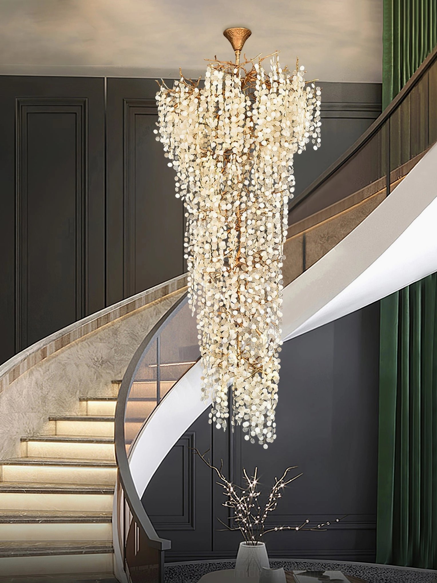 Shiro Noda light fixture three-quarter angle mid-century modern design brass and crystal