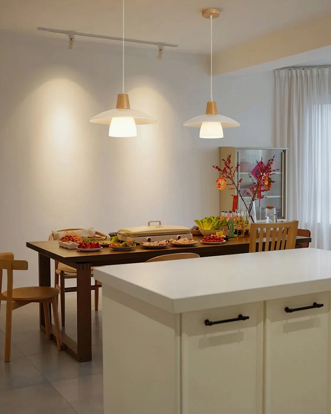 Side profile of Nordic style pendant light highlighting clean geometric form and material contrast