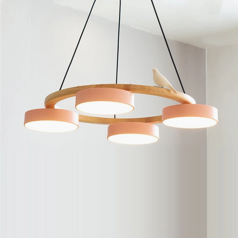 Sienna bird round pendant light gray finish variant showing cool charcoal tone wood with industrial modern aesthetic